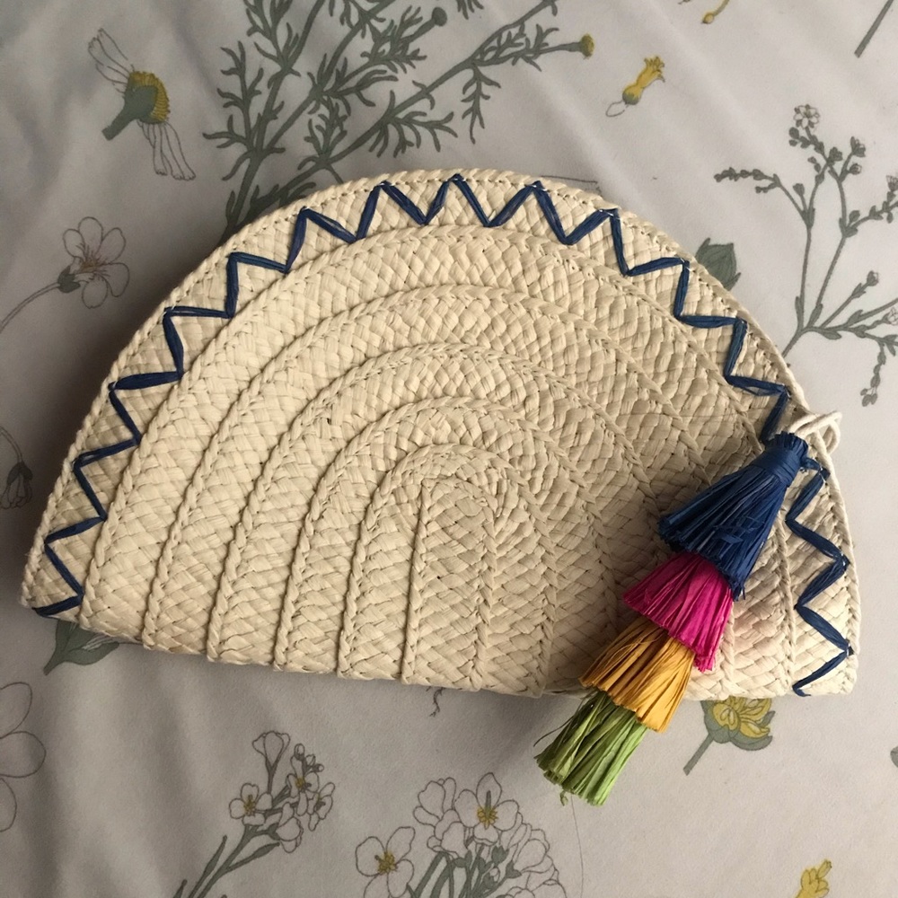 INC Straw Taco Clutch Purse w/ rainbow tassel NWOT